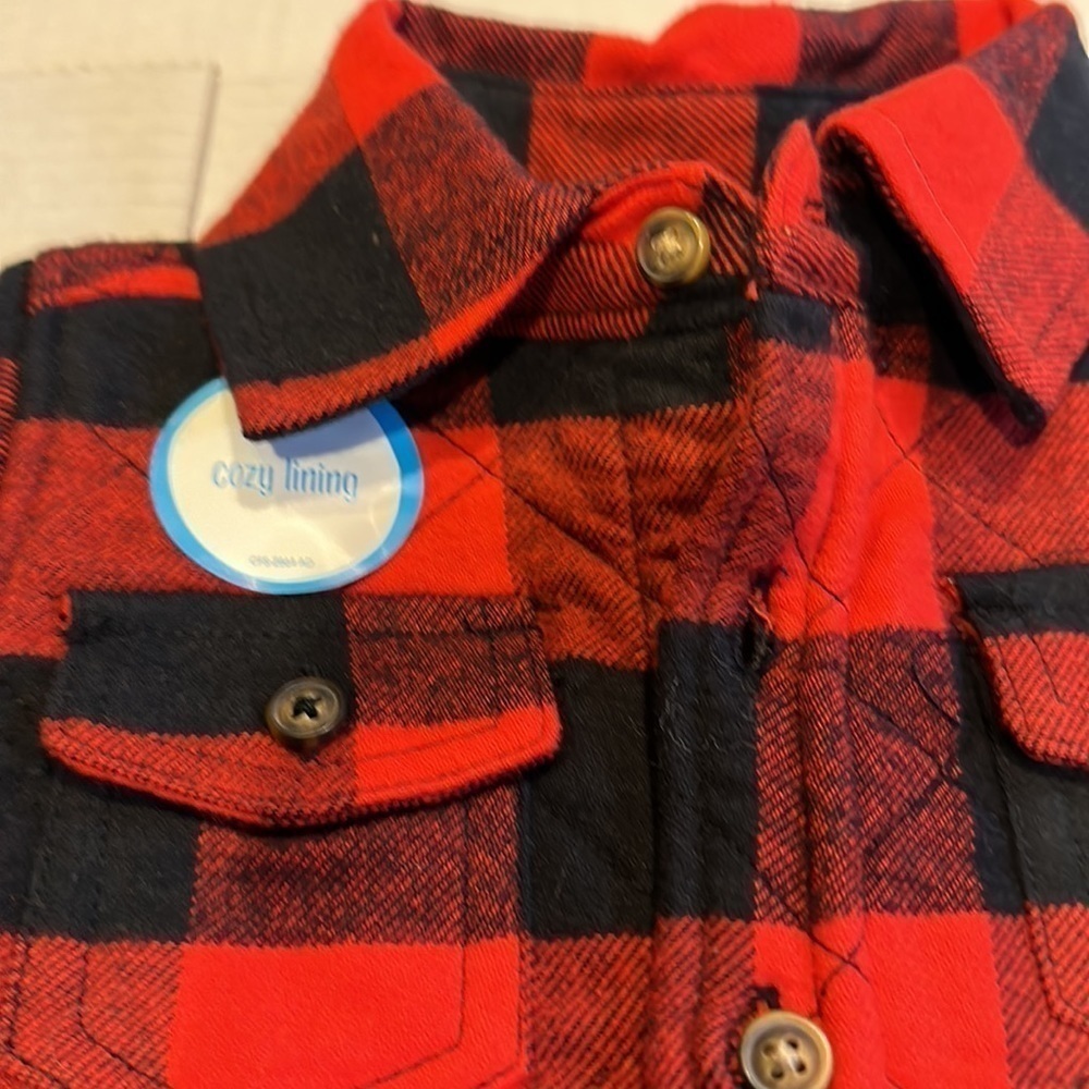 NWT Carter’s cozy long sleeve button up flannel black red shirt 6 months - Picture 2 of 5